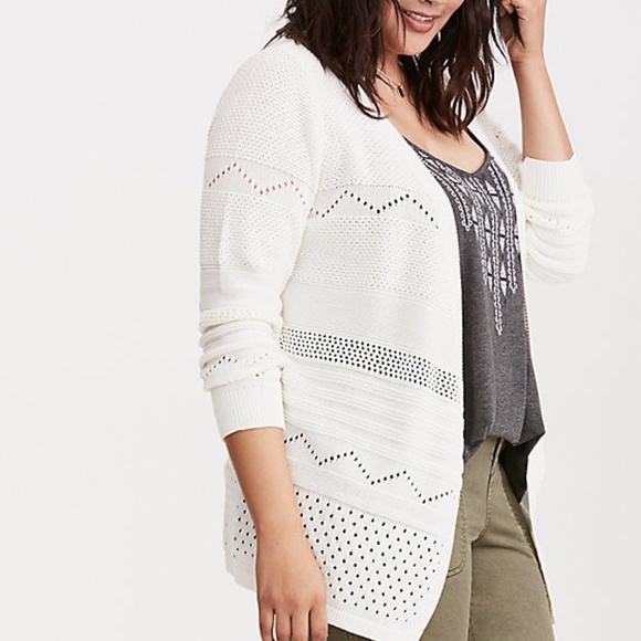 Torrid Draped Front Cardigan, 1XL, Cream - Picture 1 of 11